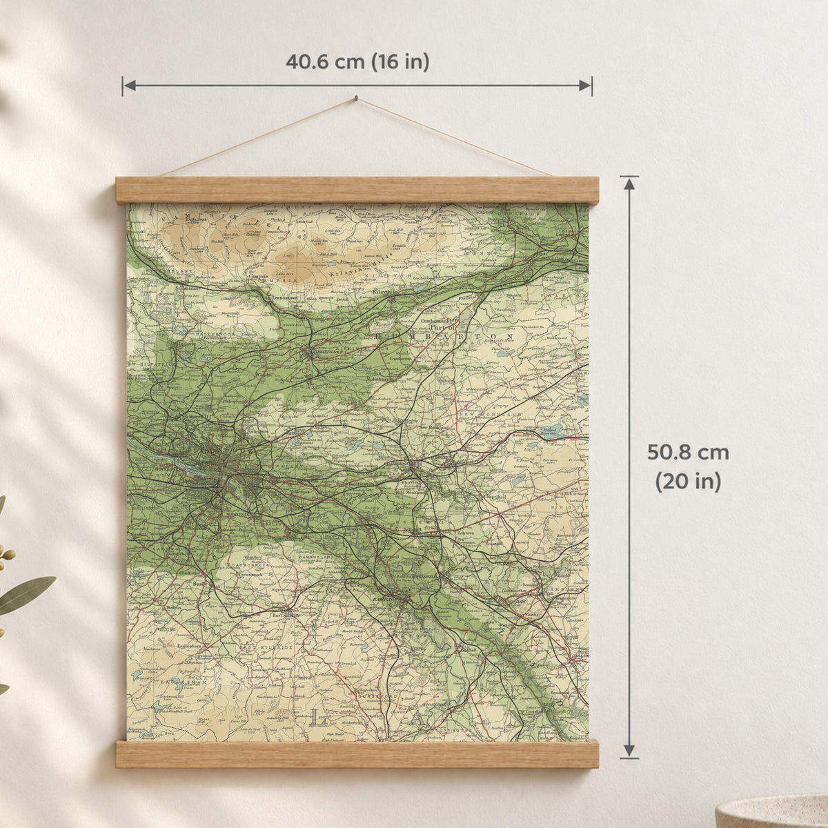 Glasgow historic map print, Bartholomew Half-Inch, 1903 — 16 × 20 in · portrait, Canvas, black hanger and Canvas, natural oak hanger and Canvas, white hanger and Fine art paper, black hanger and Fine art paper, natural oak hanger and Fine art paper, no hanger and Fine art paper, white hanger, hanger front mockup