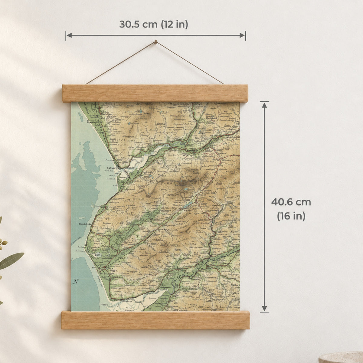 Barmouth historic map print, Bartholomew Half-Inch, 1905 — 12 × 16 in · portrait, Canvas, black hanger and Canvas, natural oak hanger and Canvas, white hanger and Fine art paper, black hanger and Fine art paper, natural oak hanger and Fine art paper, no hanger and Fine art paper, white hanger, hanger front mockup