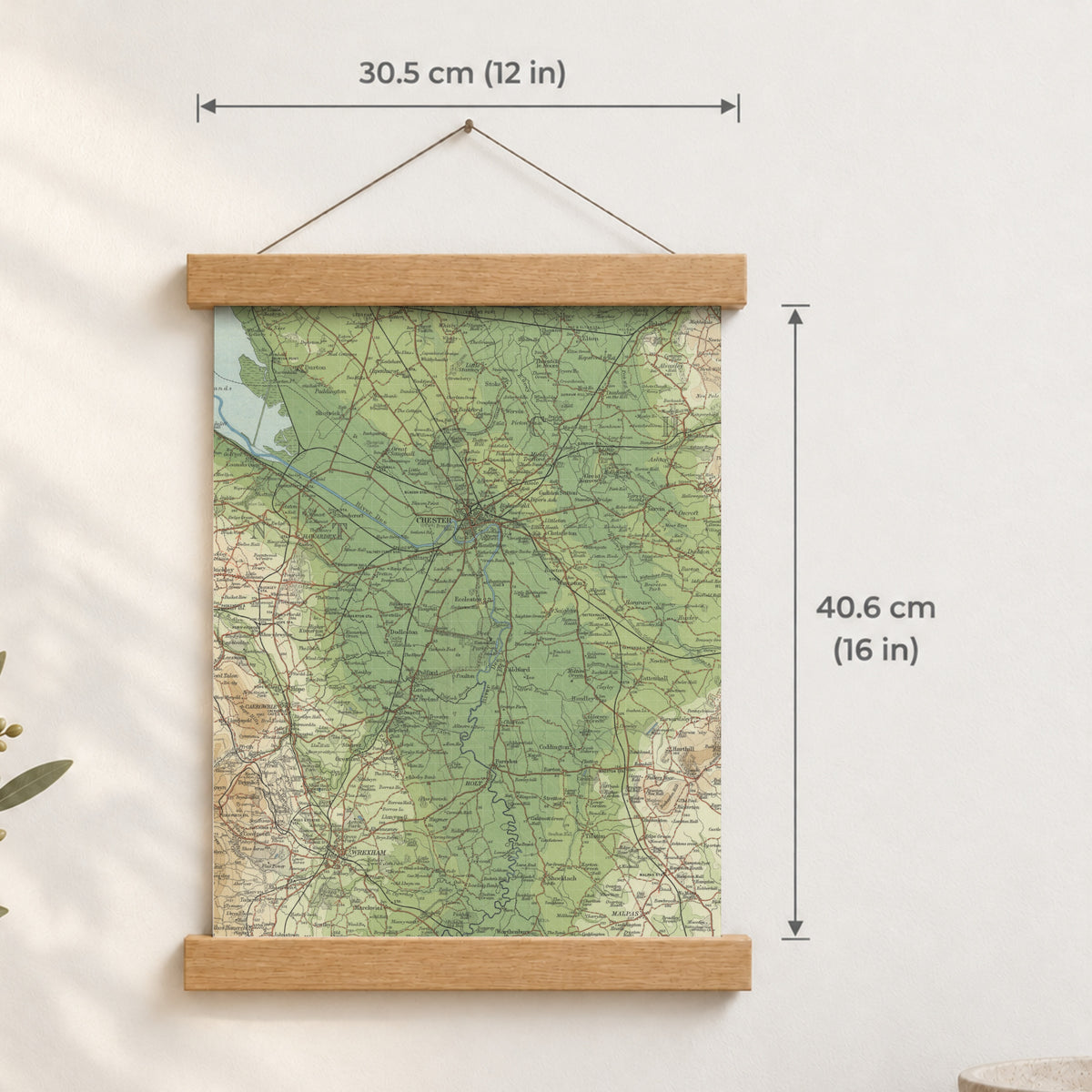 Chester historic map print, Bartholomew Half-Inch, 1902 — 12 × 16 in · portrait, Canvas, black hanger and Canvas, natural oak hanger and Canvas, white hanger and Fine art paper, black hanger and Fine art paper, natural oak hanger and Fine art paper, no hanger and Fine art paper, white hanger, hanger front mockup