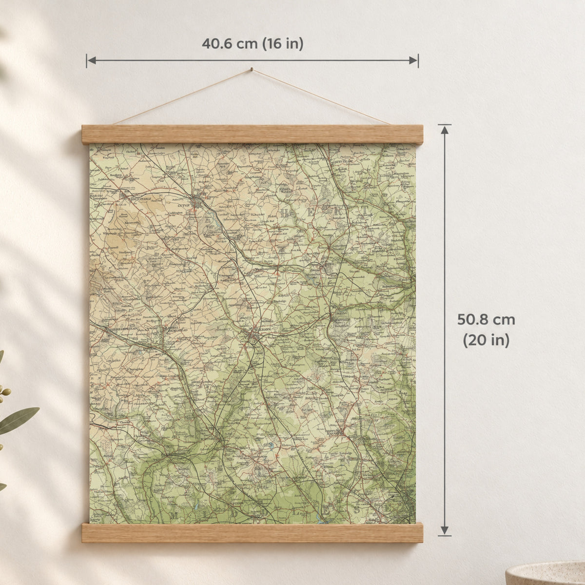 St Albans historic map print, Bartholomew Half-Inch, 1903 — 16 × 20 in · portrait, Canvas, black hanger and Canvas, natural oak hanger and Canvas, white hanger and Fine art paper, black hanger and Fine art paper, natural oak hanger and Fine art paper, no hanger and Fine art paper, white hanger, hanger front mockup