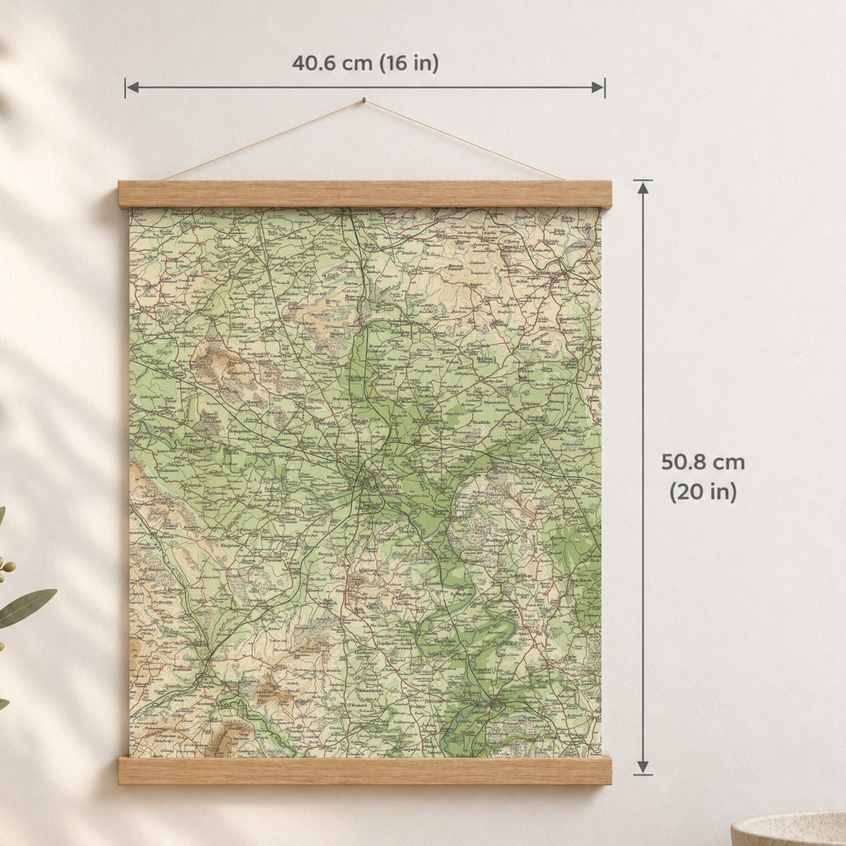 Hereford historic map print, Bartholomew Half-Inch, 1902 — 16 × 20 in · portrait, Canvas, black hanger and Canvas, natural oak hanger and Canvas, white hanger and Fine art paper, black hanger and Fine art paper, natural oak hanger and Fine art paper, no hanger and Fine art paper, white hanger, hanger front mockup