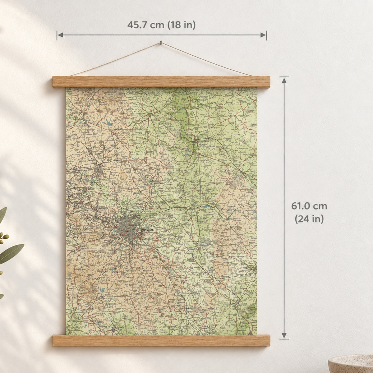 Lichfield historic map print, Bartholomew Half-Inch, 1903 — 18 × 24 in · portrait, Canvas, black hanger and Canvas, natural oak hanger and Canvas, white hanger and Fine art paper, black hanger and Fine art paper, natural oak hanger and Fine art paper, no hanger and Fine art paper, white hanger, hanger front mockup