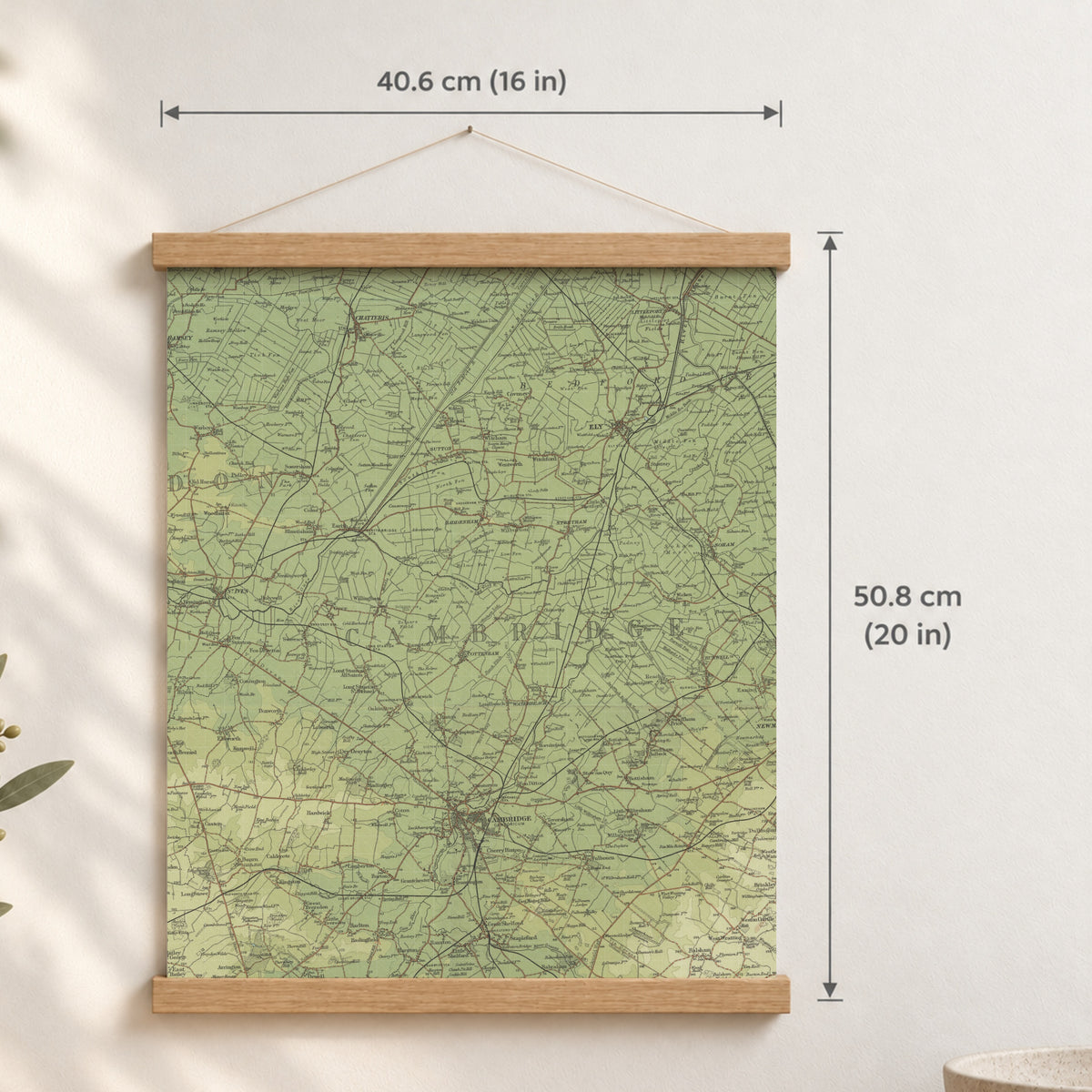 Cambridge historic map print, Bartholomew Half-Inch, 1902 — 16 × 20 in · portrait, Canvas, black hanger and Canvas, natural oak hanger and Canvas, white hanger and Fine art paper, black hanger and Fine art paper, natural oak hanger and Fine art paper, no hanger and Fine art paper, white hanger, hanger front mockup