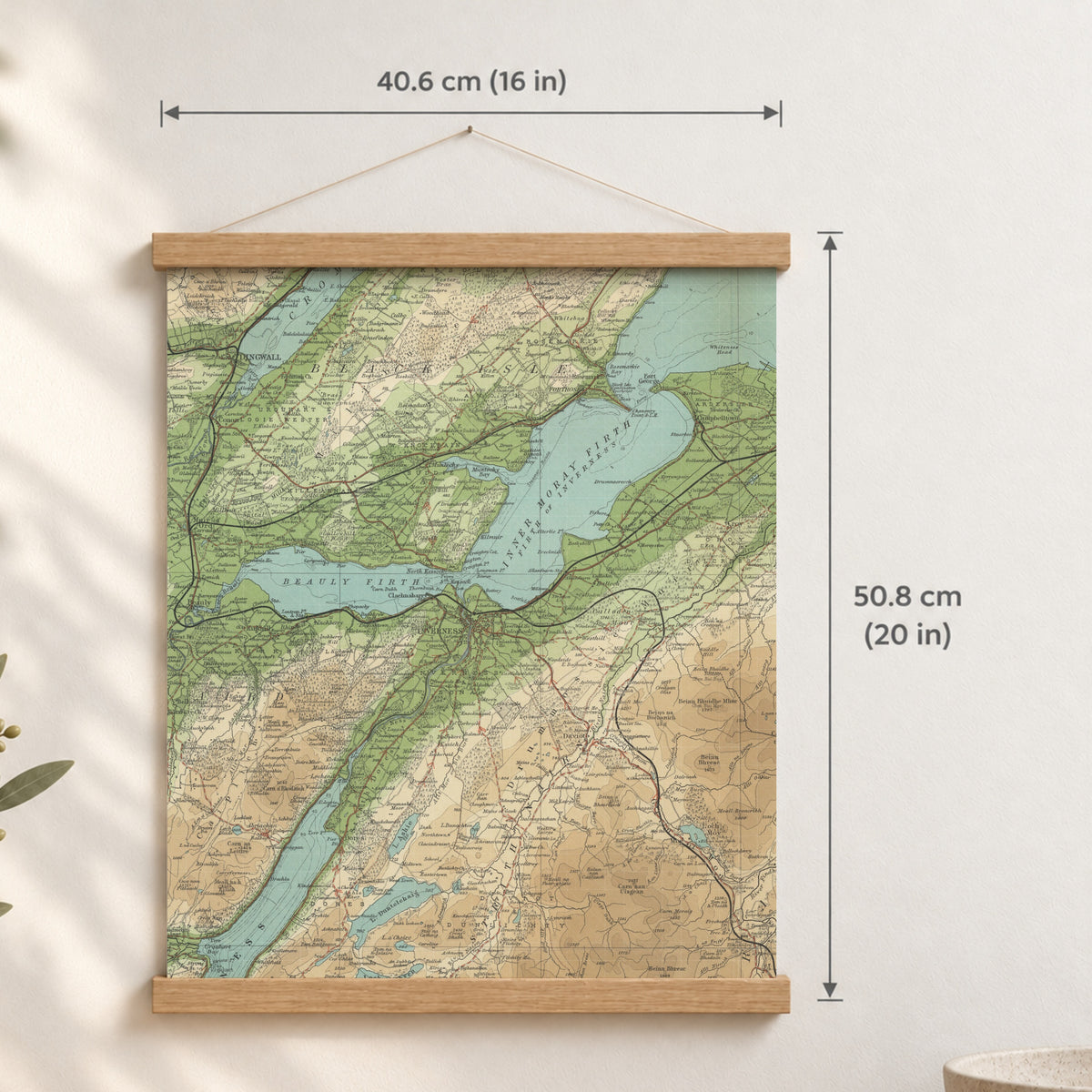 Inverness historic map print, Bartholomew Half-Inch, 1903 — 16 × 20 in · portrait, Canvas, black hanger and Canvas, natural oak hanger and Canvas, white hanger and Fine art paper, black hanger and Fine art paper, natural oak hanger and Fine art paper, no hanger and Fine art paper, white hanger, hanger front mockup