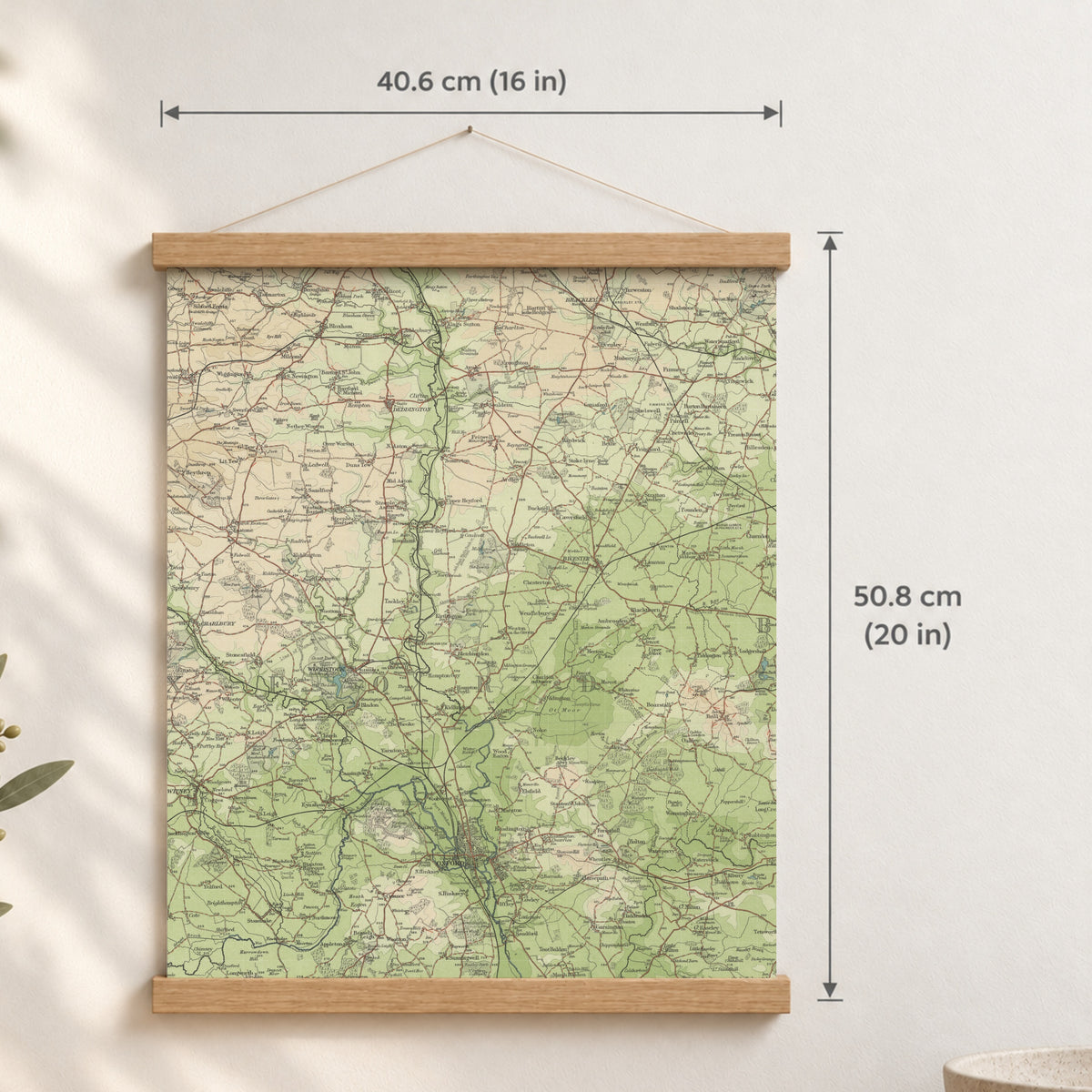 Oxford historic map print, Bartholomew Half-Inch, 1903 — 16 × 20 in · portrait, Canvas, black hanger and Canvas, natural oak hanger and Canvas, white hanger and Fine art paper, black hanger and Fine art paper, natural oak hanger and Fine art paper, no hanger and Fine art paper, white hanger, hanger front mockup