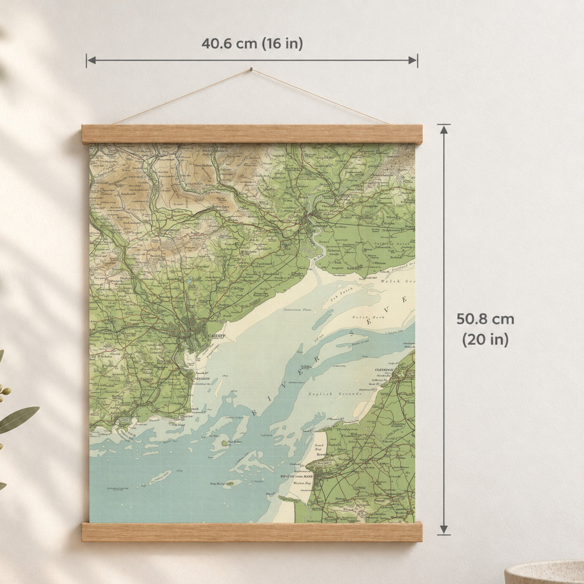 Cardiff historic map print, Bartholomew Half-Inch, 1904 — 16 × 20 in · portrait, Canvas, black hanger and Canvas, natural oak hanger and Canvas, white hanger and Fine art paper, black hanger and Fine art paper, natural oak hanger and Fine art paper, no hanger and Fine art paper, white hanger, hanger front mockup