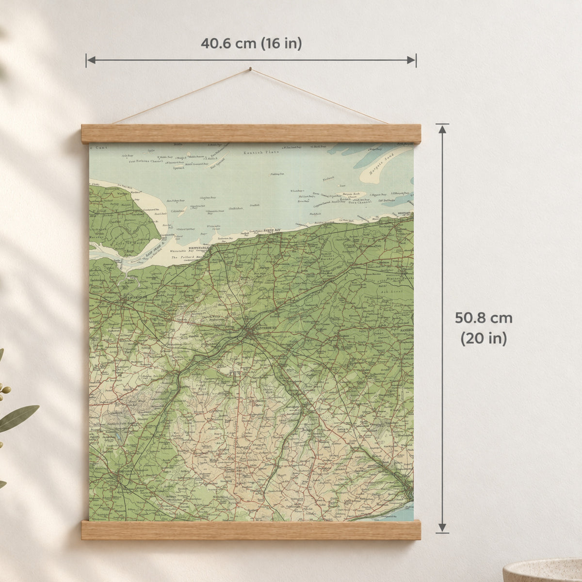 Canterbury historic map print, Bartholomew Half-Inch, 1904 — 16 × 20 in · portrait, Canvas, black hanger and Canvas, natural oak hanger and Canvas, white hanger and Fine art paper, black hanger and Fine art paper, natural oak hanger and Fine art paper, no hanger and Fine art paper, white hanger, hanger front mockup