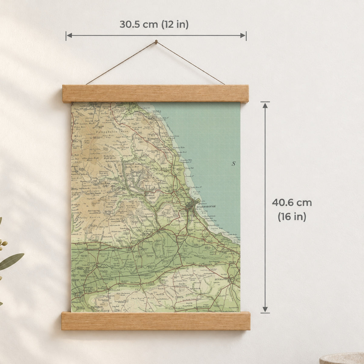 Scarborough historic map print, Bartholomew Half-Inch, 1903 — 12 × 16 in · portrait, Canvas, black hanger and Canvas, natural oak hanger and Canvas, white hanger and Fine art paper, black hanger and Fine art paper, natural oak hanger and Fine art paper, no hanger and Fine art paper, white hanger, hanger front mockup
