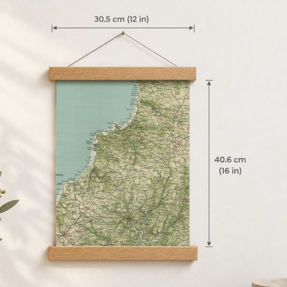Newquay historic map print, Bartholomew Half-Inch, 1903 — 12 × 16 in · portrait, Canvas, black hanger and Canvas, natural oak hanger and Canvas, white hanger and Fine art paper, black hanger and Fine art paper, natural oak hanger and Fine art paper, no hanger and Fine art paper, white hanger, hanger front mockup