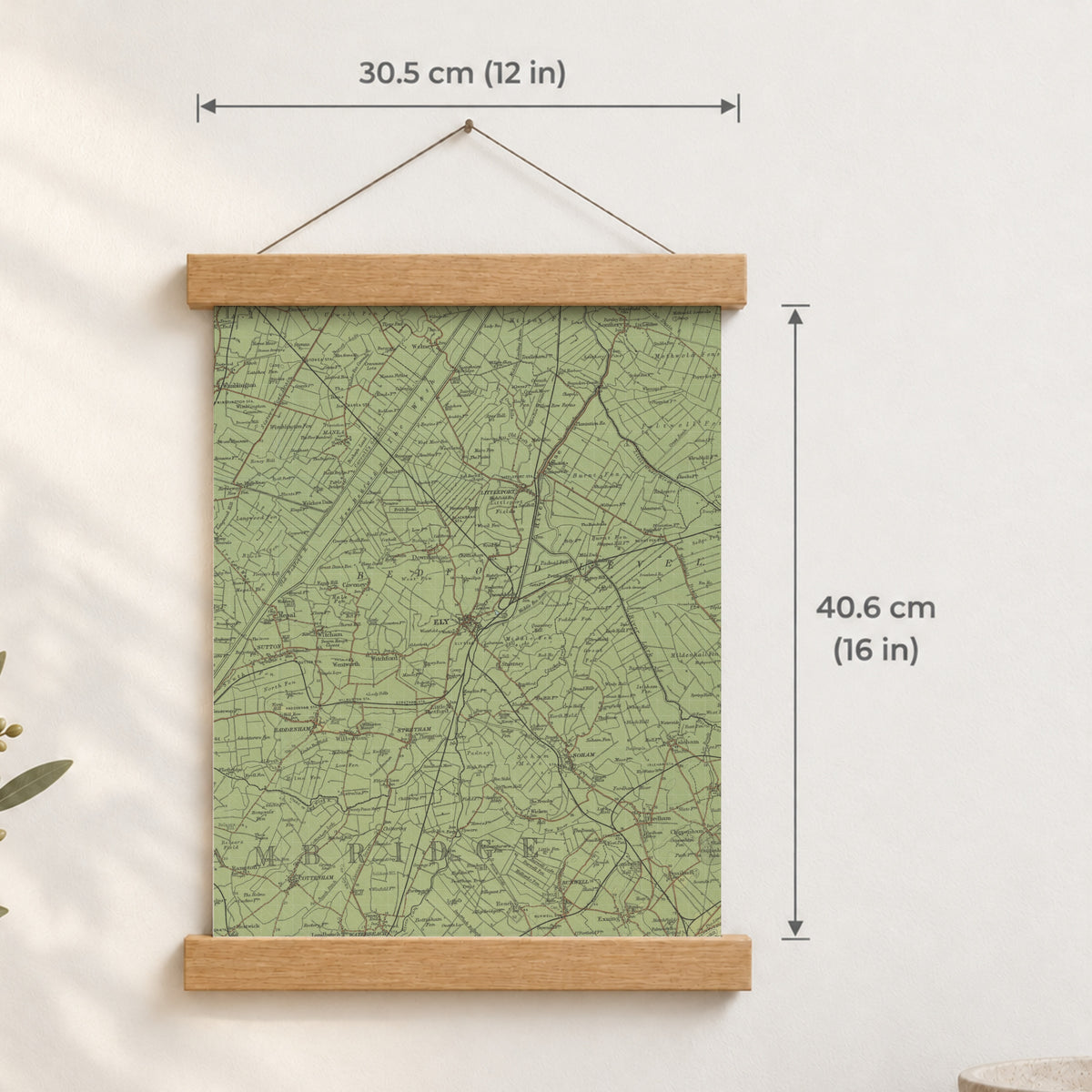 Ely historic map print, Bartholomew Half-Inch, 1902 — 12 × 16 in · portrait, Canvas, black hanger and Canvas, natural oak hanger and Canvas, white hanger and Fine art paper, black hanger and Fine art paper, natural oak hanger and Fine art paper, no hanger and Fine art paper, white hanger, hanger front mockup