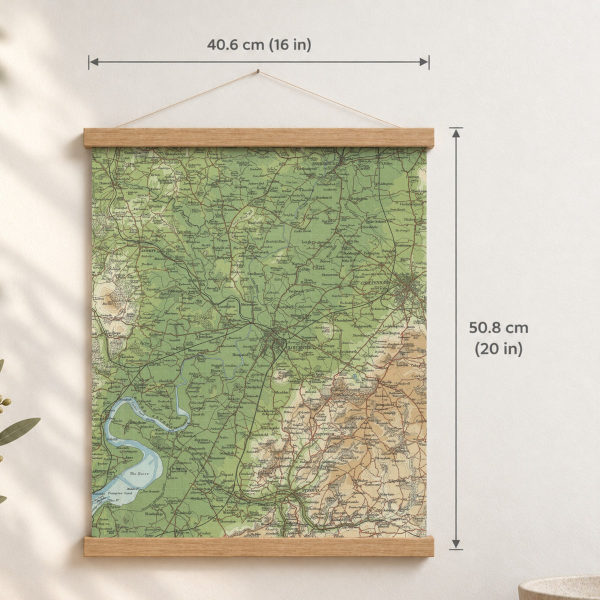 Gloucester historic map print, Bartholomew Half-Inch, 1902 — 16 × 20 in · portrait, Canvas, black hanger and Canvas, natural oak hanger and Canvas, white hanger and Fine art paper, black hanger and Fine art paper, natural oak hanger and Fine art paper, no hanger and Fine art paper, white hanger, hanger front mockup