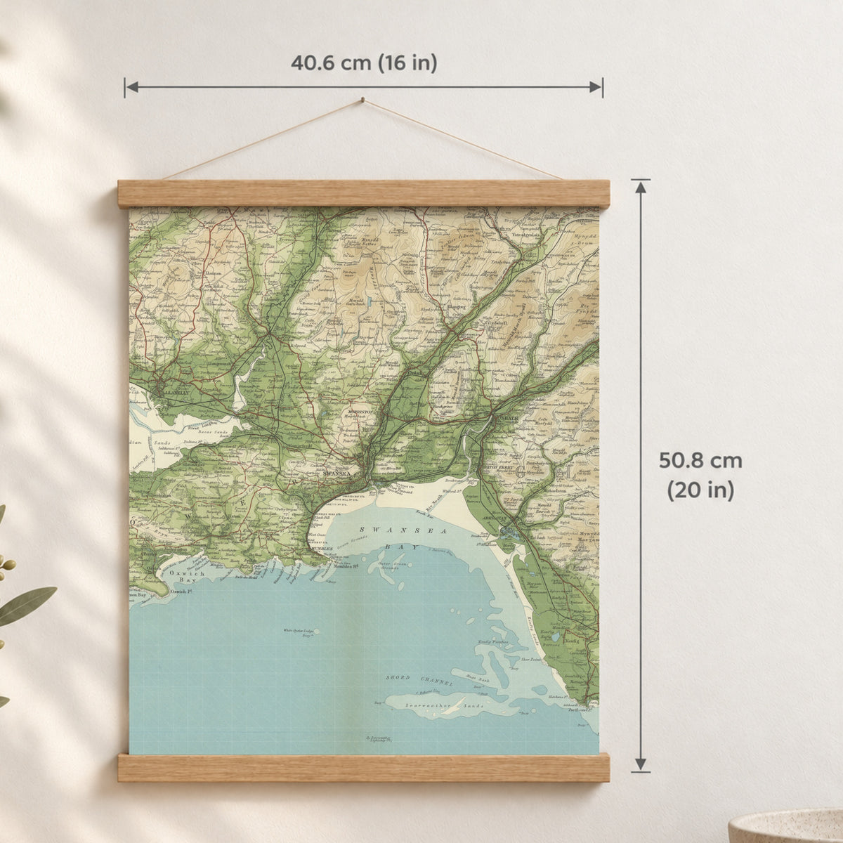 Swansea historic map print, Bartholomew Half-Inch, 1904 — 16 × 20 in · portrait, Canvas, black hanger and Canvas, natural oak hanger and Canvas, white hanger and Fine art paper, black hanger and Fine art paper, natural oak hanger and Fine art paper, no hanger and Fine art paper, white hanger, hanger front mockup