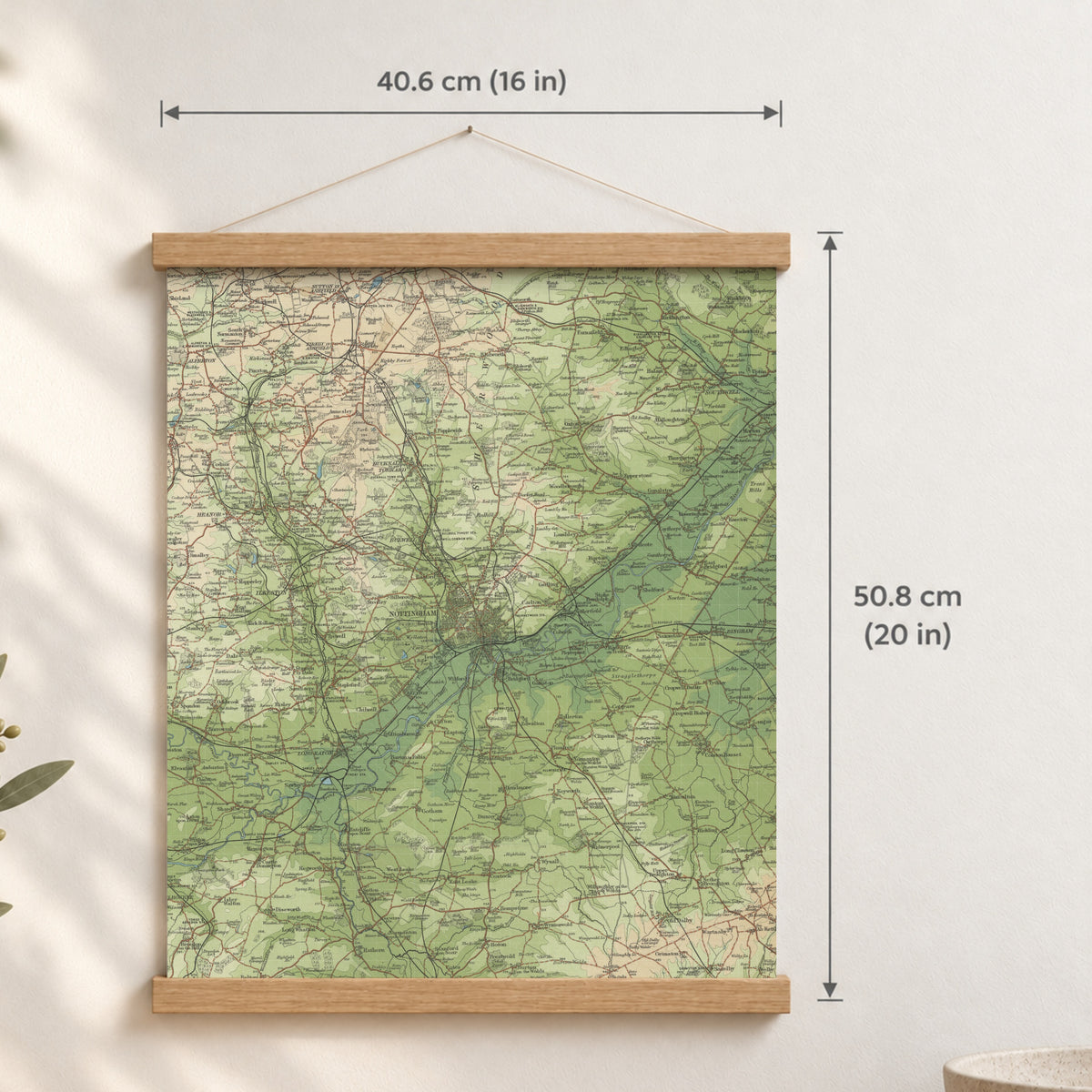 Nottingham historic map print, Bartholomew Half-Inch, 1902 — 16 × 20 in · portrait, Canvas, black hanger and Canvas, natural oak hanger and Canvas, white hanger and Fine art paper, black hanger and Fine art paper, natural oak hanger and Fine art paper, no hanger and Fine art paper, white hanger, hanger front mockup
