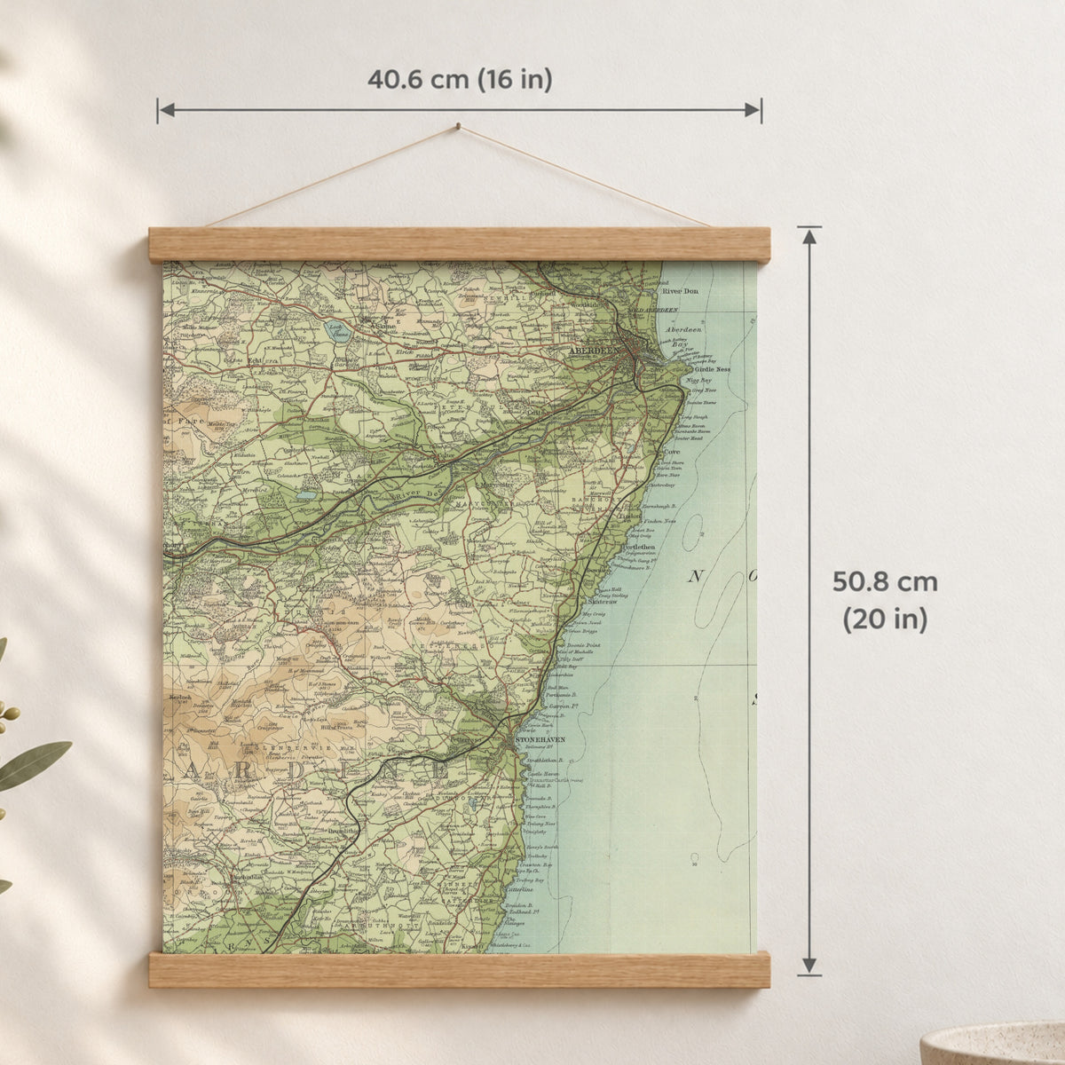 Aberdeen historic map print, Bartholomew Half-Inch, 1903 — 16 × 20 in · portrait, Canvas, black hanger and Canvas, natural oak hanger and Canvas, white hanger and Fine art paper, black hanger and Fine art paper, natural oak hanger and Fine art paper, no hanger and Fine art paper, white hanger, hanger front mockup