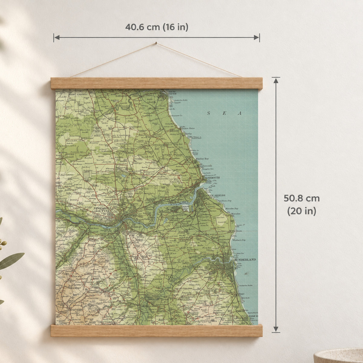 Sunderland historic map print, Bartholomew Half-Inch, 1902 — 16 × 20 in · portrait, Canvas, black hanger and Canvas, natural oak hanger and Canvas, white hanger and Fine art paper, black hanger and Fine art paper, natural oak hanger and Fine art paper, no hanger and Fine art paper, white hanger, hanger front mockup