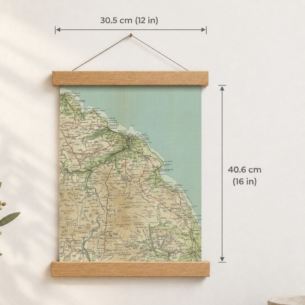 Whitby historic map print, Bartholomew Half-Inch, 1903 — 12 × 16 in · portrait, Canvas, black hanger and Canvas, natural oak hanger and Canvas, white hanger and Fine art paper, black hanger and Fine art paper, natural oak hanger and Fine art paper, no hanger and Fine art paper, white hanger, hanger front mockup