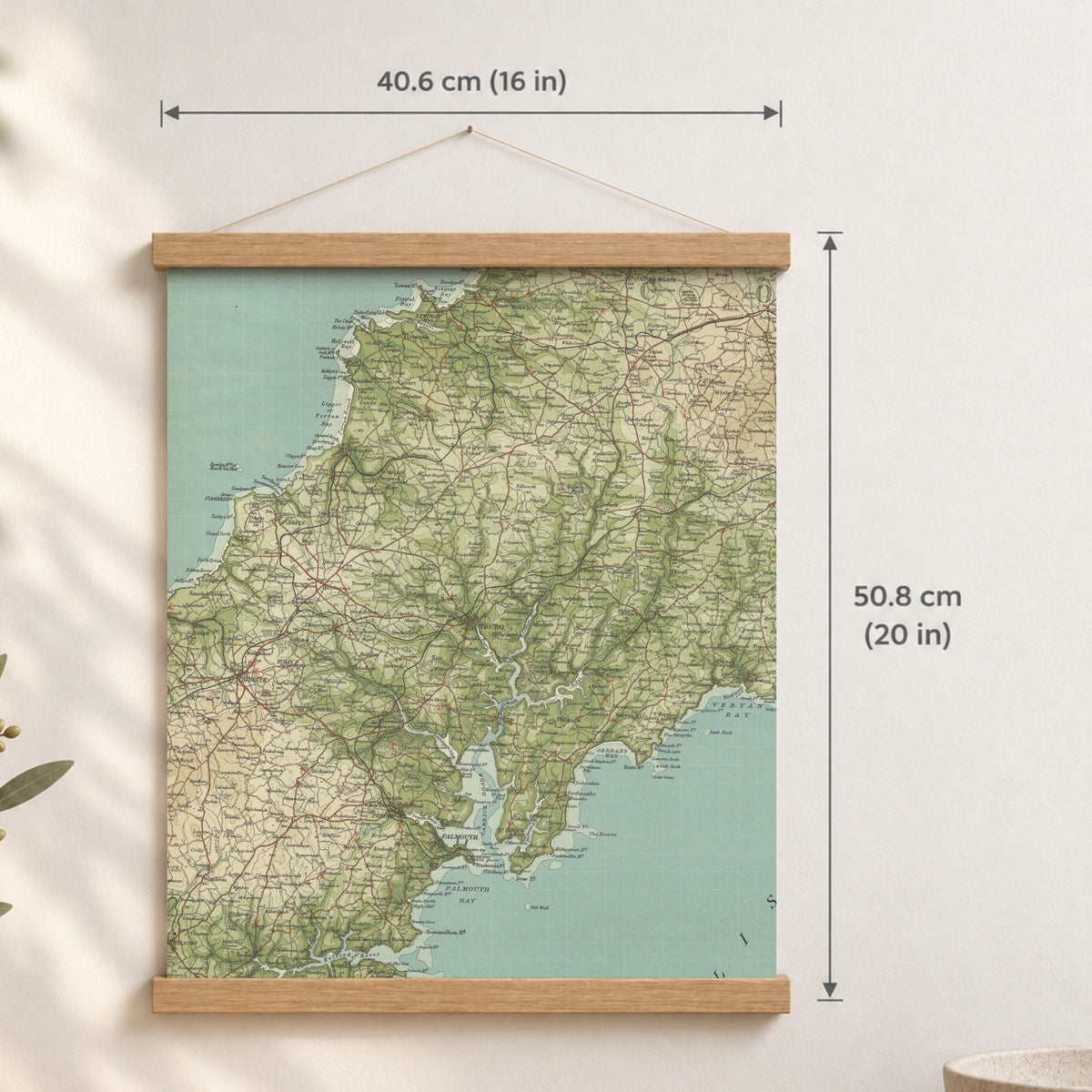 Truro historic map print, Bartholomew Half-Inch, 1903 — 16 × 20 in · portrait, Canvas, black hanger and Canvas, natural oak hanger and Canvas, white hanger and Fine art paper, black hanger and Fine art paper, natural oak hanger and Fine art paper, no hanger and Fine art paper, white hanger, hanger front mockup