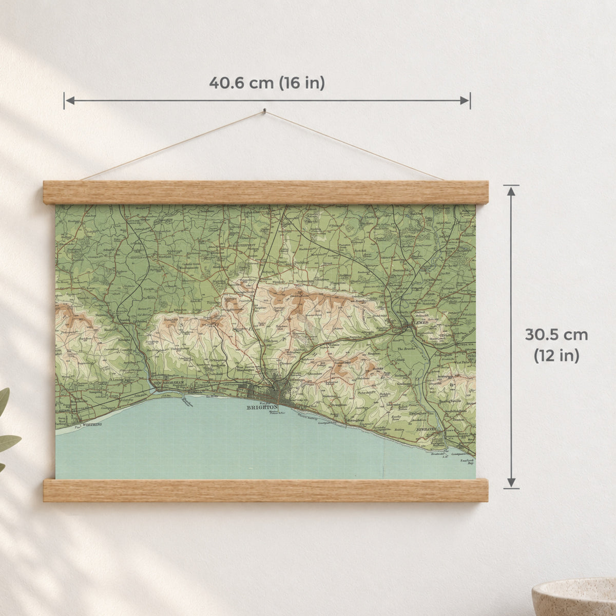 Brighton & Hove historic map print, Bartholomew Half-Inch, 1902 — 16 × 12 in · landscape, Canvas, black hanger and Canvas, natural oak hanger and Canvas, white hanger and Fine art paper, black hanger and Fine art paper, natural oak hanger and Fine art paper, no hanger and Fine art paper, white hanger, hanger front mockup