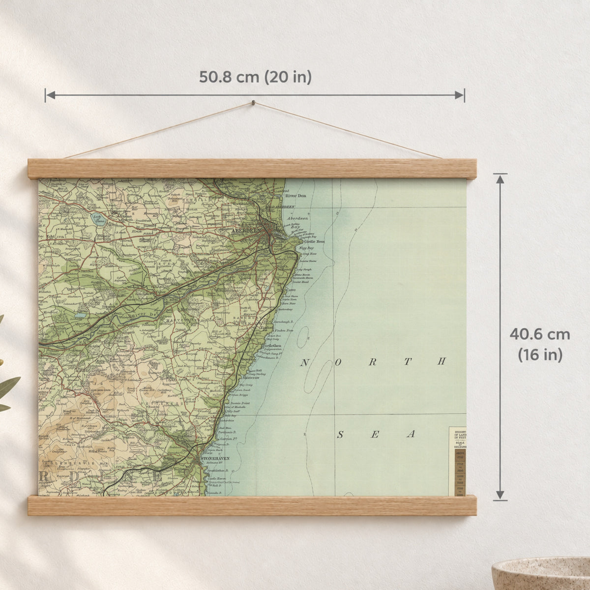 Aberdeen historic map print, Bartholomew Half-Inch, 1903 — 20 × 16 in · landscape, Canvas, black hanger and Canvas, natural oak hanger and Canvas, white hanger and Fine art paper, black hanger and Fine art paper, natural oak hanger and Fine art paper, no hanger and Fine art paper, white hanger, hanger front mockup