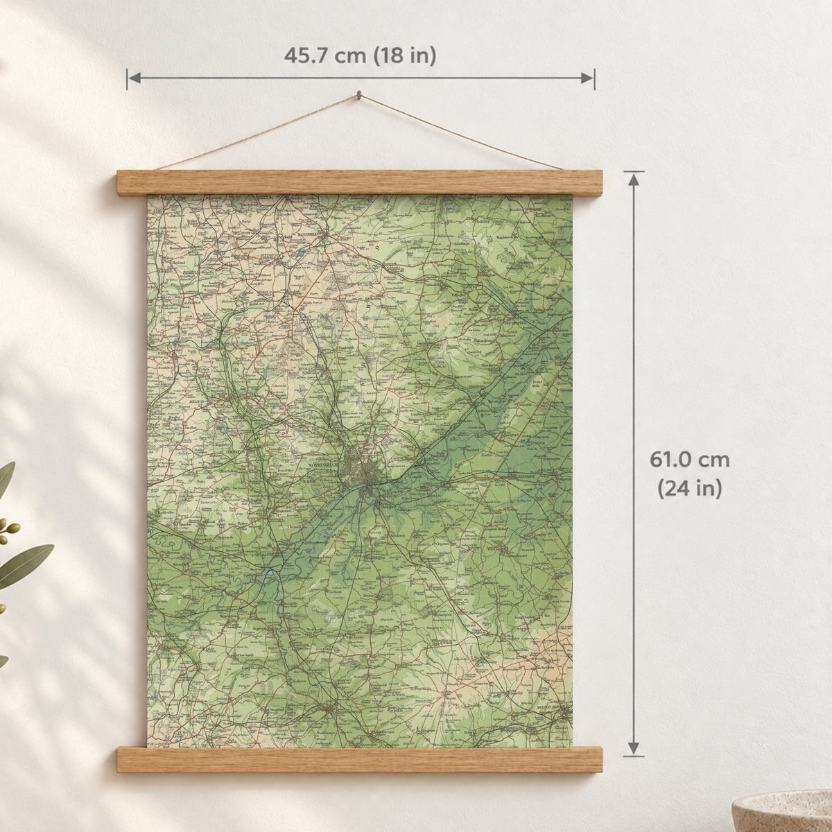 Nottingham historic map print, Bartholomew Half-Inch, 1902 — 18 × 24 in · portrait, Canvas, black hanger and Canvas, natural oak hanger and Canvas, white hanger and Fine art paper, black hanger and Fine art paper, natural oak hanger and Fine art paper, no hanger and Fine art paper, white hanger, hanger front mockup
