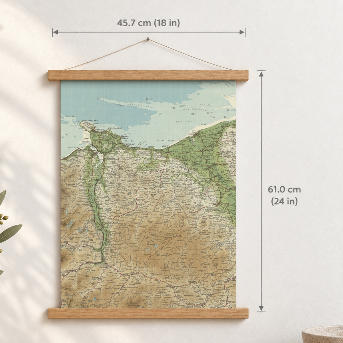 St Asaph historic map print, Bartholomew Half-Inch, 1904 — 18 × 24 in · portrait, Canvas, black hanger and Canvas, natural oak hanger and Canvas, white hanger and Fine art paper, black hanger and Fine art paper, natural oak hanger and Fine art paper, no hanger and Fine art paper, white hanger, hanger front mockup
