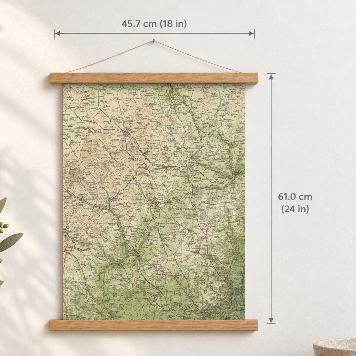 St Albans historic map print, Bartholomew Half-Inch, 1903 — 18 × 24 in · portrait, Canvas, black hanger and Canvas, natural oak hanger and Canvas, white hanger and Fine art paper, black hanger and Fine art paper, natural oak hanger and Fine art paper, no hanger and Fine art paper, white hanger, hanger front mockup