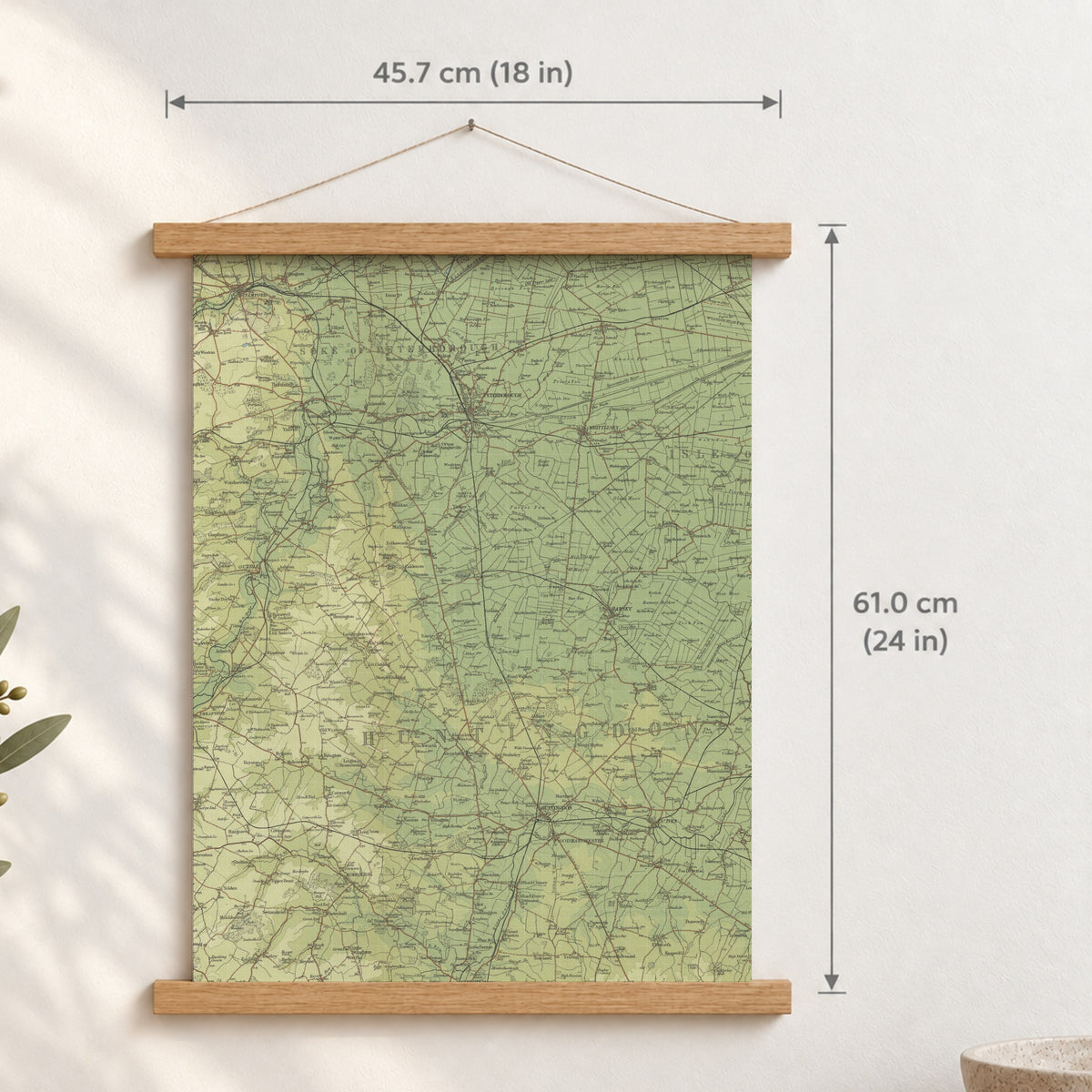 Peterborough historic map print, Bartholomew Half-Inch, 1902 — 18 × 24 in · portrait, Canvas, black hanger and Canvas, natural oak hanger and Canvas, white hanger and Fine art paper, black hanger and Fine art paper, natural oak hanger and Fine art paper, no hanger and Fine art paper, white hanger, hanger front mockup