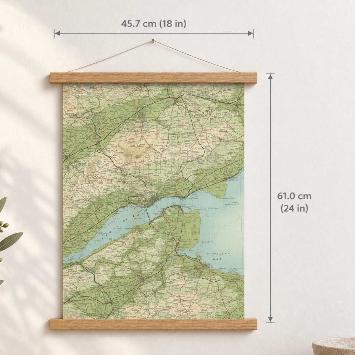 Dundee historic map print, Bartholomew Half-Inch, 1903 — 18 × 24 in · portrait, Canvas, black hanger and Canvas, natural oak hanger and Canvas, white hanger and Fine art paper, black hanger and Fine art paper, natural oak hanger and Fine art paper, no hanger and Fine art paper, white hanger, hanger front mockup