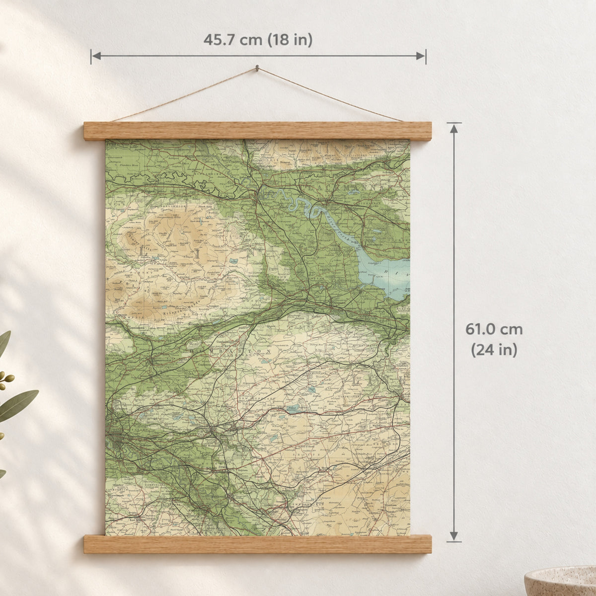 Stirling historic map print, Bartholomew Half-Inch, 1903 — 18 × 24 in · portrait, Canvas, black hanger and Canvas, natural oak hanger and Canvas, white hanger and Fine art paper, black hanger and Fine art paper, natural oak hanger and Fine art paper, no hanger and Fine art paper, white hanger, hanger front mockup
