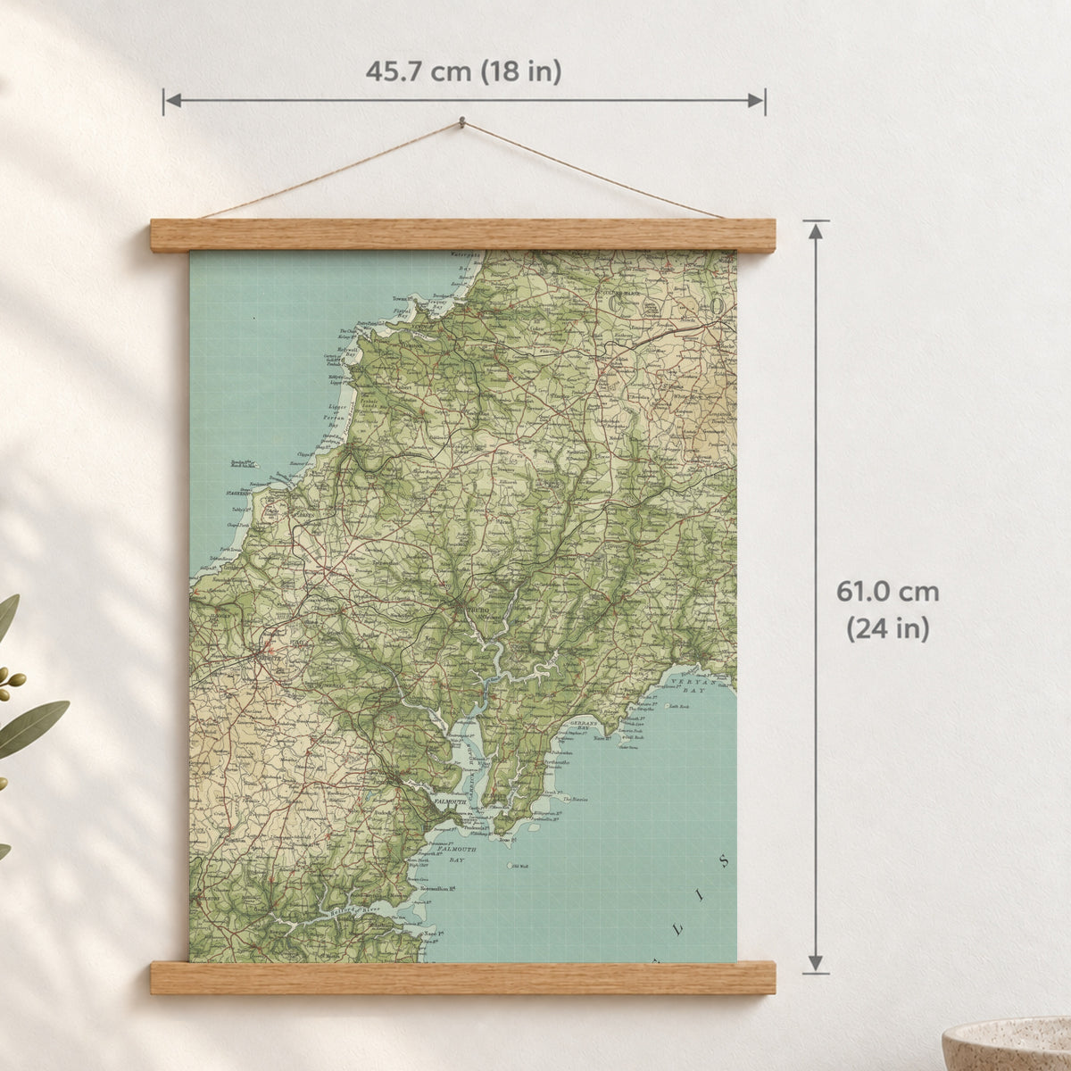 Truro historic map print, Bartholomew Half-Inch, 1903 — 18 × 24 in · portrait, Canvas, black hanger and Canvas, natural oak hanger and Canvas, white hanger and Fine art paper, black hanger and Fine art paper, natural oak hanger and Fine art paper, no hanger and Fine art paper, white hanger, hanger front mockup