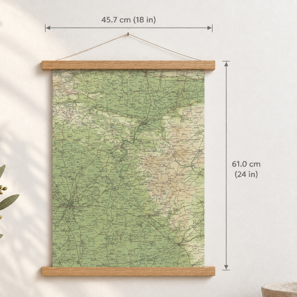 York historic map print, Bartholomew Half-Inch, 1903 — 18 × 24 in · portrait, Canvas, black hanger and Canvas, natural oak hanger and Canvas, white hanger and Fine art paper, black hanger and Fine art paper, natural oak hanger and Fine art paper, no hanger and Fine art paper, white hanger, hanger front mockup