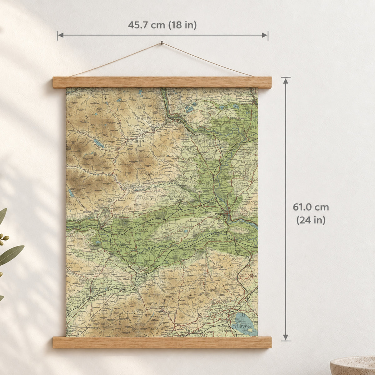 Perth historic map print, Bartholomew Half-Inch, 1903 — 18 × 24 in · portrait, Canvas, black hanger and Canvas, natural oak hanger and Canvas, white hanger and Fine art paper, black hanger and Fine art paper, natural oak hanger and Fine art paper, no hanger and Fine art paper, white hanger, hanger front mockup