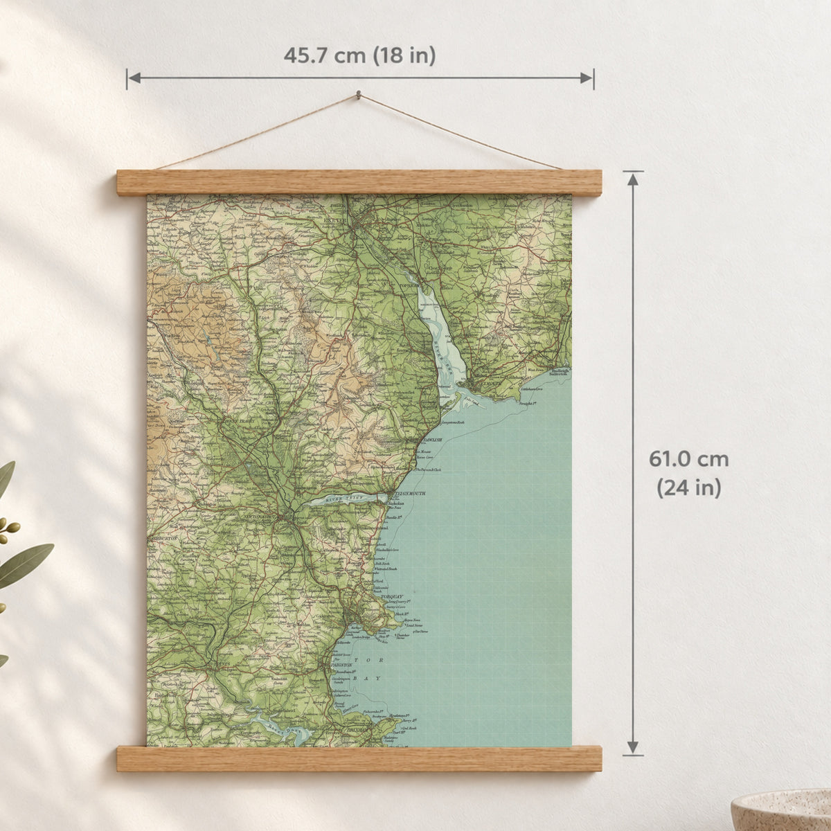 Exeter historic map print, Bartholomew Half-Inch, 1903 — 18 × 24 in · portrait, Canvas, black hanger and Canvas, natural oak hanger and Canvas, white hanger and Fine art paper, black hanger and Fine art paper, natural oak hanger and Fine art paper, no hanger and Fine art paper, white hanger, hanger front mockup