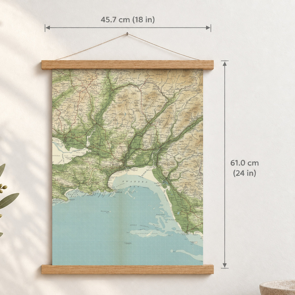 Swansea historic map print, Bartholomew Half-Inch, 1904 — 18 × 24 in · portrait, Canvas, black hanger and Canvas, natural oak hanger and Canvas, white hanger and Fine art paper, black hanger and Fine art paper, natural oak hanger and Fine art paper, no hanger and Fine art paper, white hanger, hanger front mockup