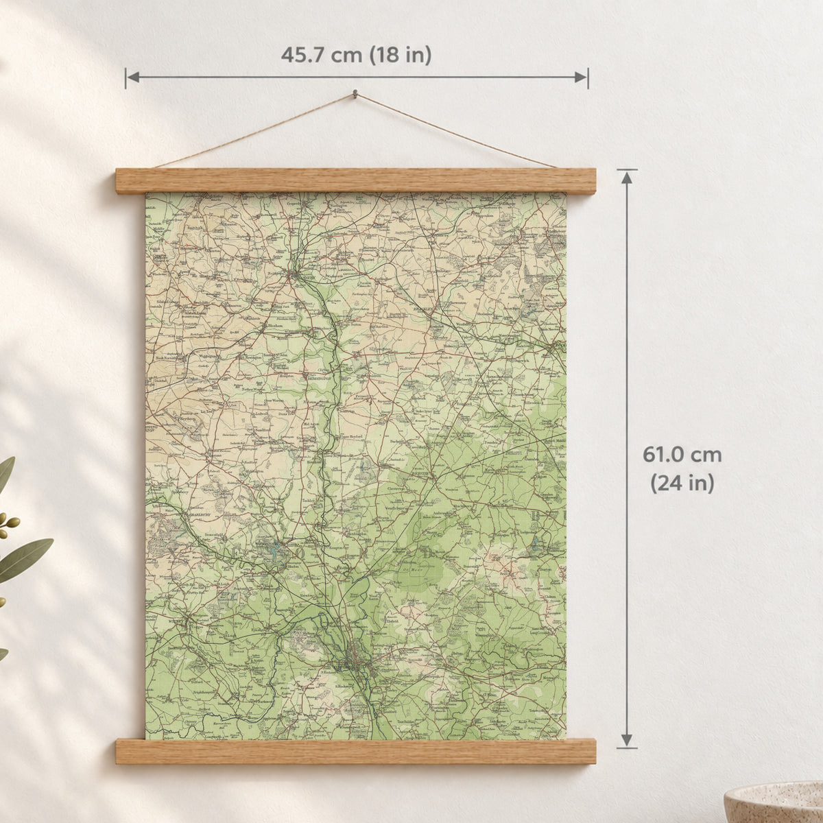 Oxford historic map print, Bartholomew Half-Inch, 1903 — 18 × 24 in · portrait, Canvas, black hanger and Canvas, natural oak hanger and Canvas, white hanger and Fine art paper, black hanger and Fine art paper, natural oak hanger and Fine art paper, no hanger and Fine art paper, white hanger, hanger front mockup