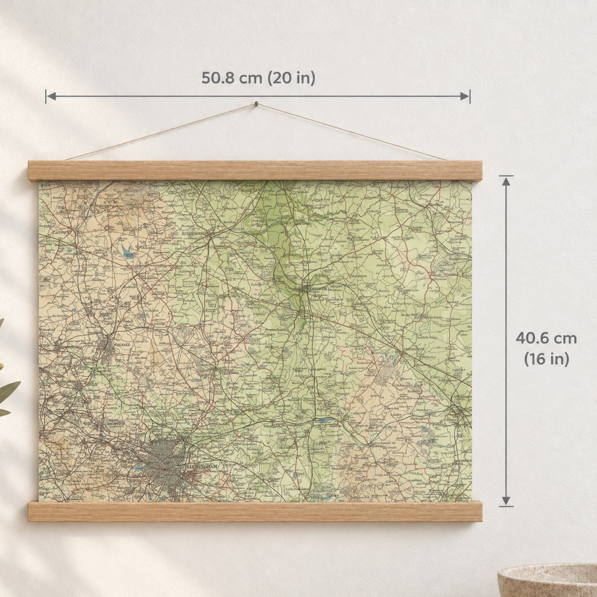 Lichfield historic map print, Bartholomew Half-Inch, 1903 — 20 × 16 in · landscape, Canvas, black hanger and Canvas, natural oak hanger and Canvas, white hanger and Fine art paper, black hanger and Fine art paper, natural oak hanger and Fine art paper, no hanger and Fine art paper, white hanger, hanger front mockup