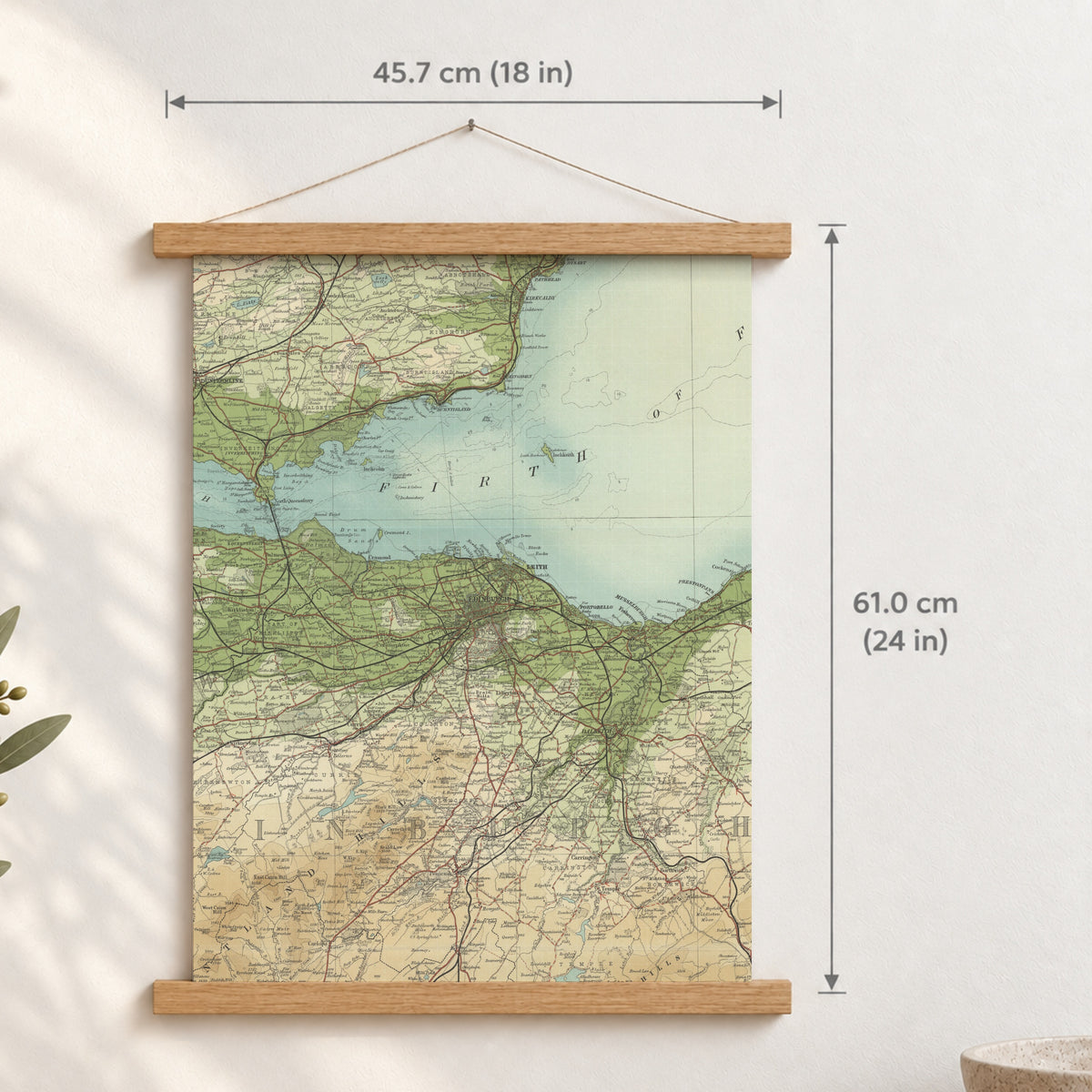 Edinburgh historic map print, Bartholomew Half-Inch, 1903 — 18 × 24 in · portrait, Canvas, black hanger and Canvas, natural oak hanger and Canvas, white hanger and Fine art paper, black hanger and Fine art paper, natural oak hanger and Fine art paper, no hanger and Fine art paper, white hanger, hanger front mockup