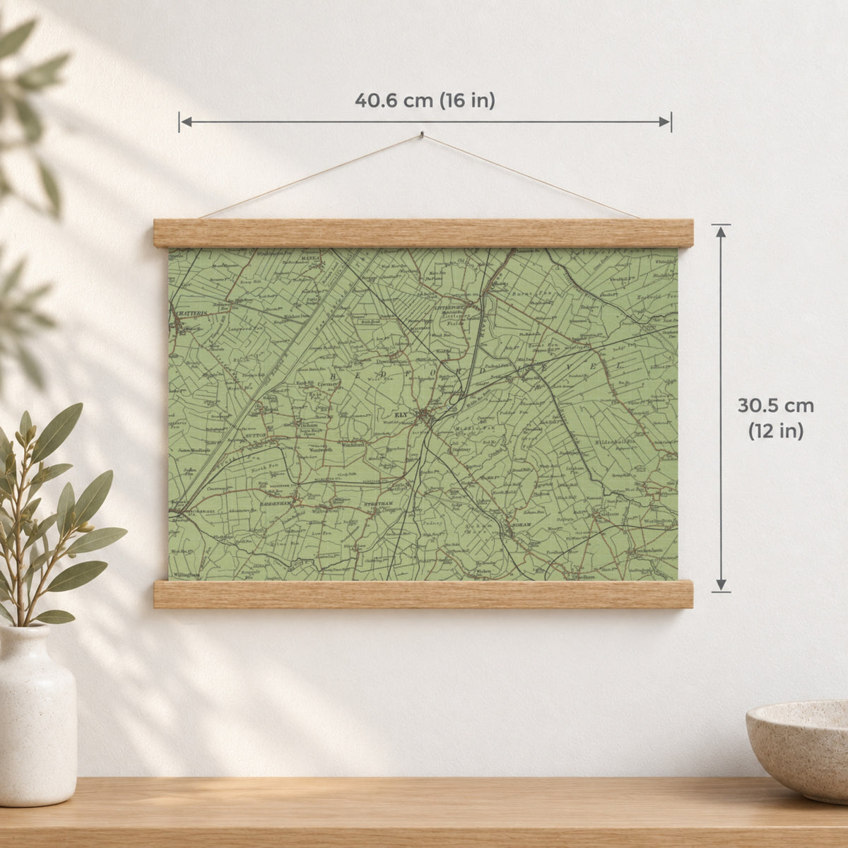 Ely historic map print, Bartholomew Half-Inch, 1902 — 16 × 12 in · landscape, Canvas, black hanger and Canvas, natural oak hanger and Canvas, white hanger and Fine art paper, black hanger and Fine art paper, natural oak hanger and Fine art paper, no hanger and Fine art paper, white hanger, hanger front mockup