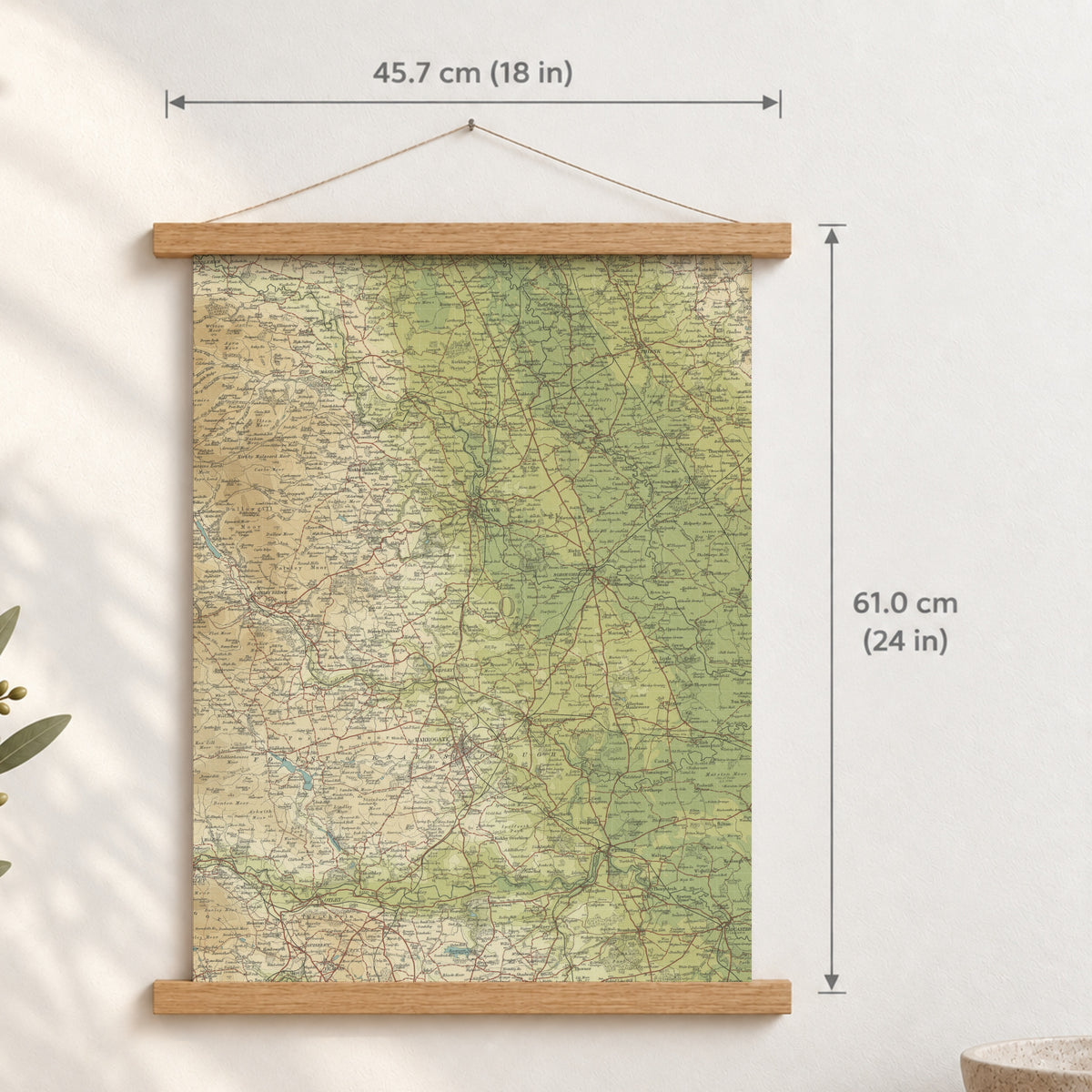 Ripon historic map print, Bartholomew Half-Inch, 1906 — 18 × 24 in · portrait, Canvas, black hanger and Canvas, natural oak hanger and Canvas, white hanger and Fine art paper, black hanger and Fine art paper, natural oak hanger and Fine art paper, no hanger and Fine art paper, white hanger, hanger front mockup