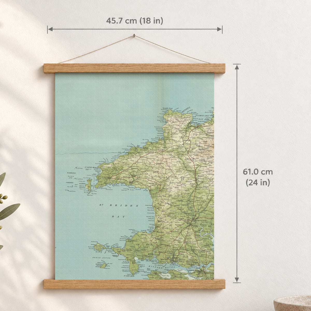 St Davids historic map print, Bartholomew Half-Inch, 1903 — 18 × 24 in · portrait, Canvas, black hanger and Canvas, natural oak hanger and Canvas, white hanger and Fine art paper, black hanger and Fine art paper, natural oak hanger and Fine art paper, no hanger and Fine art paper, white hanger, hanger front mockup