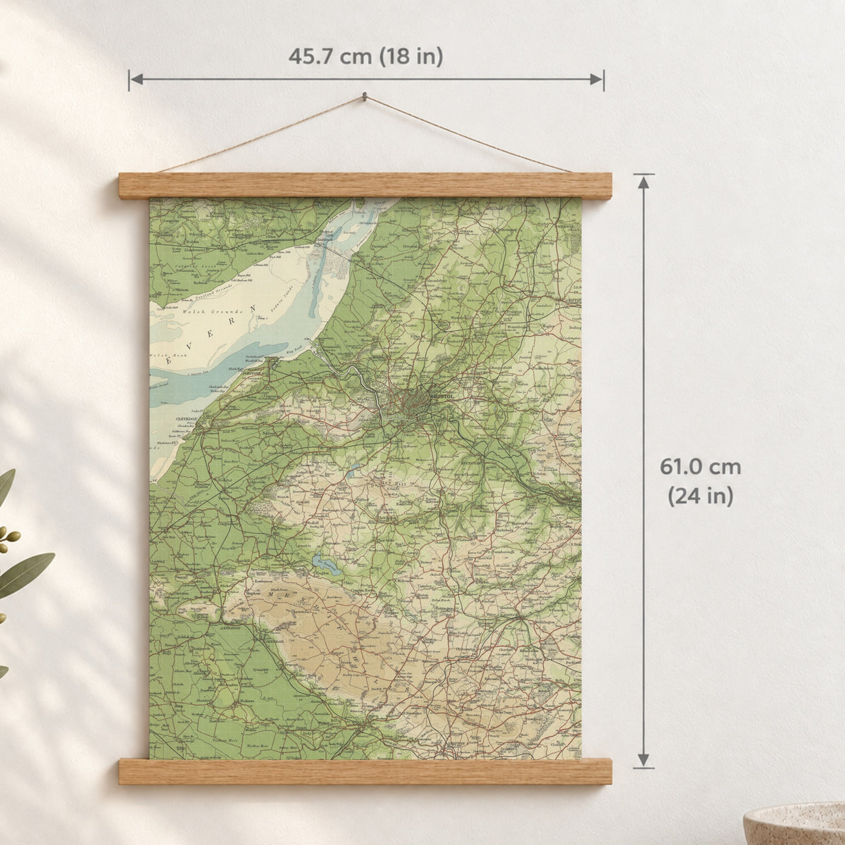 Wells historic map print, Bartholomew Half-Inch, 1904 — 18 × 24 in · portrait, Canvas, black hanger and Canvas, natural oak hanger and Canvas, white hanger and Fine art paper, black hanger and Fine art paper, natural oak hanger and Fine art paper, no hanger and Fine art paper, white hanger, hanger front mockup