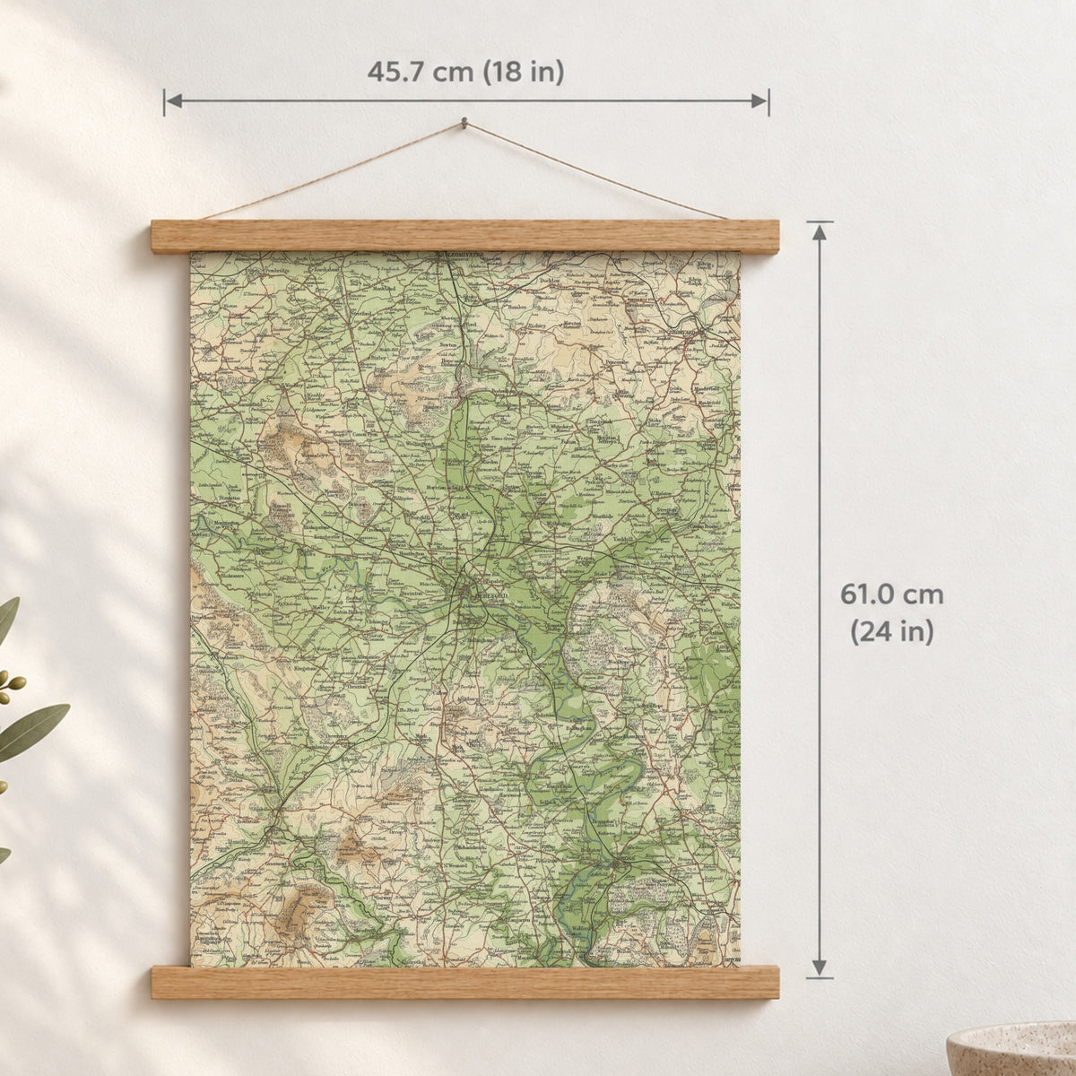 Hereford historic map print, Bartholomew Half-Inch, 1902 — 18 × 24 in · portrait, Canvas, black hanger and Canvas, natural oak hanger and Canvas, white hanger and Fine art paper, black hanger and Fine art paper, natural oak hanger and Fine art paper, no hanger and Fine art paper, white hanger, hanger front mockup