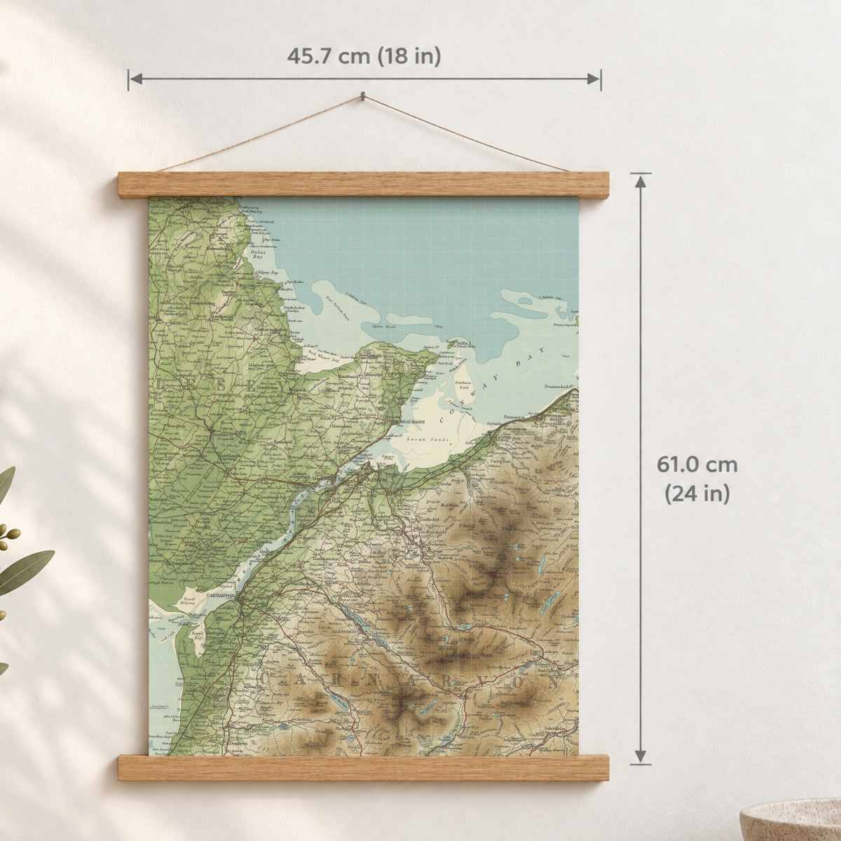 Bangor historic map print, Bartholomew Half-Inch, 1904 — 18 × 24 in · portrait, Canvas, black hanger and Canvas, natural oak hanger and Canvas, white hanger and Fine art paper, black hanger and Fine art paper, natural oak hanger and Fine art paper, no hanger and Fine art paper, white hanger, hanger front mockup