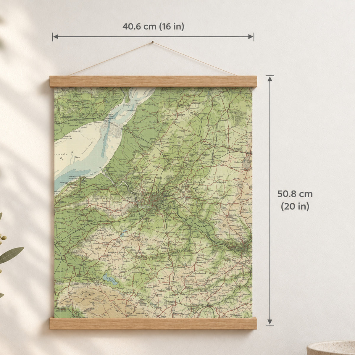 Bristol historic map print, Bartholomew Half-Inch, 1904 — 16 × 20 in · portrait, Canvas, black hanger and Canvas, natural oak hanger and Canvas, white hanger and Fine art paper, black hanger and Fine art paper, natural oak hanger and Fine art paper, no hanger and Fine art paper, white hanger, hanger front mockup