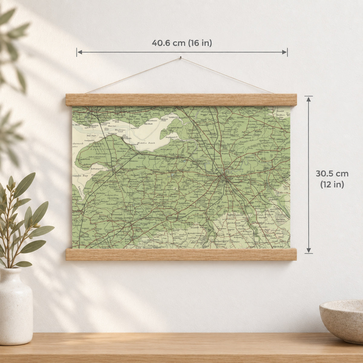 Carlisle historic map print, Bartholomew Half-Inch, 1903 — 16 × 12 in · landscape, Canvas, black hanger and Canvas, natural oak hanger and Canvas, white hanger and Fine art paper, black hanger and Fine art paper, natural oak hanger and Fine art paper, no hanger and Fine art paper, white hanger, hanger front mockup