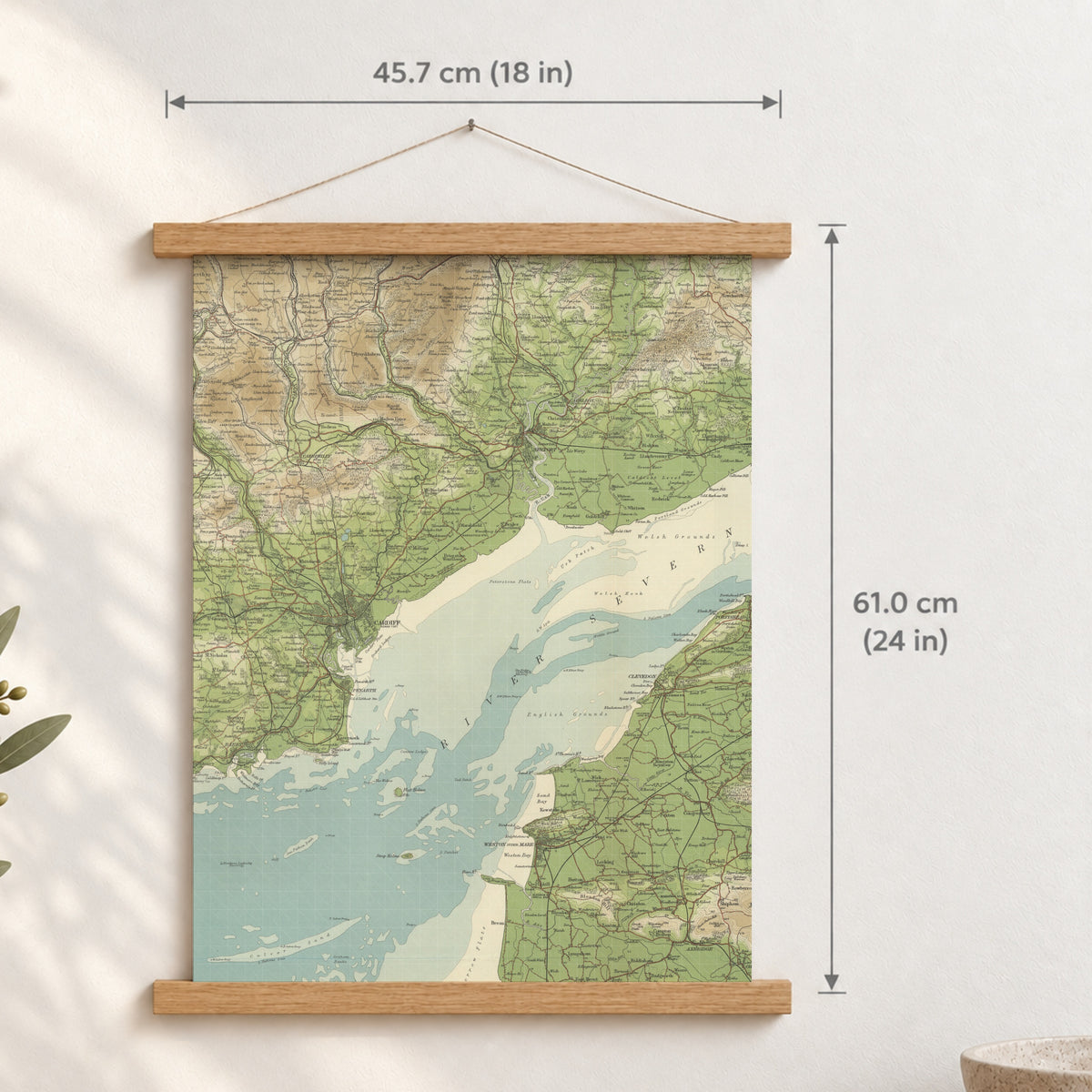 Cardiff historic map print, Bartholomew Half-Inch, 1904 — 18 × 24 in · portrait, Canvas, black hanger and Canvas, natural oak hanger and Canvas, white hanger and Fine art paper, black hanger and Fine art paper, natural oak hanger and Fine art paper, no hanger and Fine art paper, white hanger, hanger front mockup