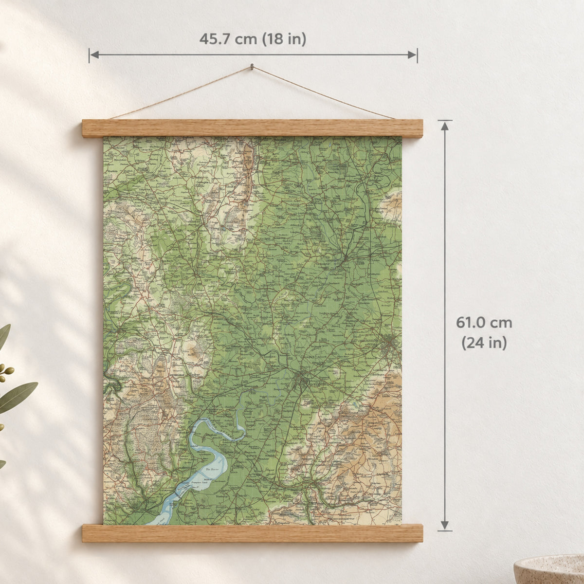 Gloucester historic map print, Bartholomew Half-Inch, 1902 — 18 × 24 in · portrait, Canvas, black hanger and Canvas, natural oak hanger and Canvas, white hanger and Fine art paper, black hanger and Fine art paper, natural oak hanger and Fine art paper, no hanger and Fine art paper, white hanger, hanger front mockup