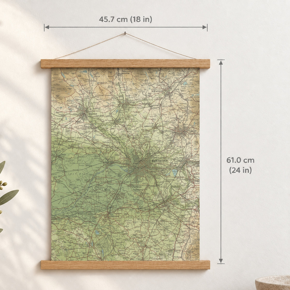 Salford historic map print, Bartholomew Half-Inch, 1904 — 18 × 24 in · portrait, Canvas, black hanger and Canvas, natural oak hanger and Canvas, white hanger and Fine art paper, black hanger and Fine art paper, natural oak hanger and Fine art paper, no hanger and Fine art paper, white hanger, hanger front mockup