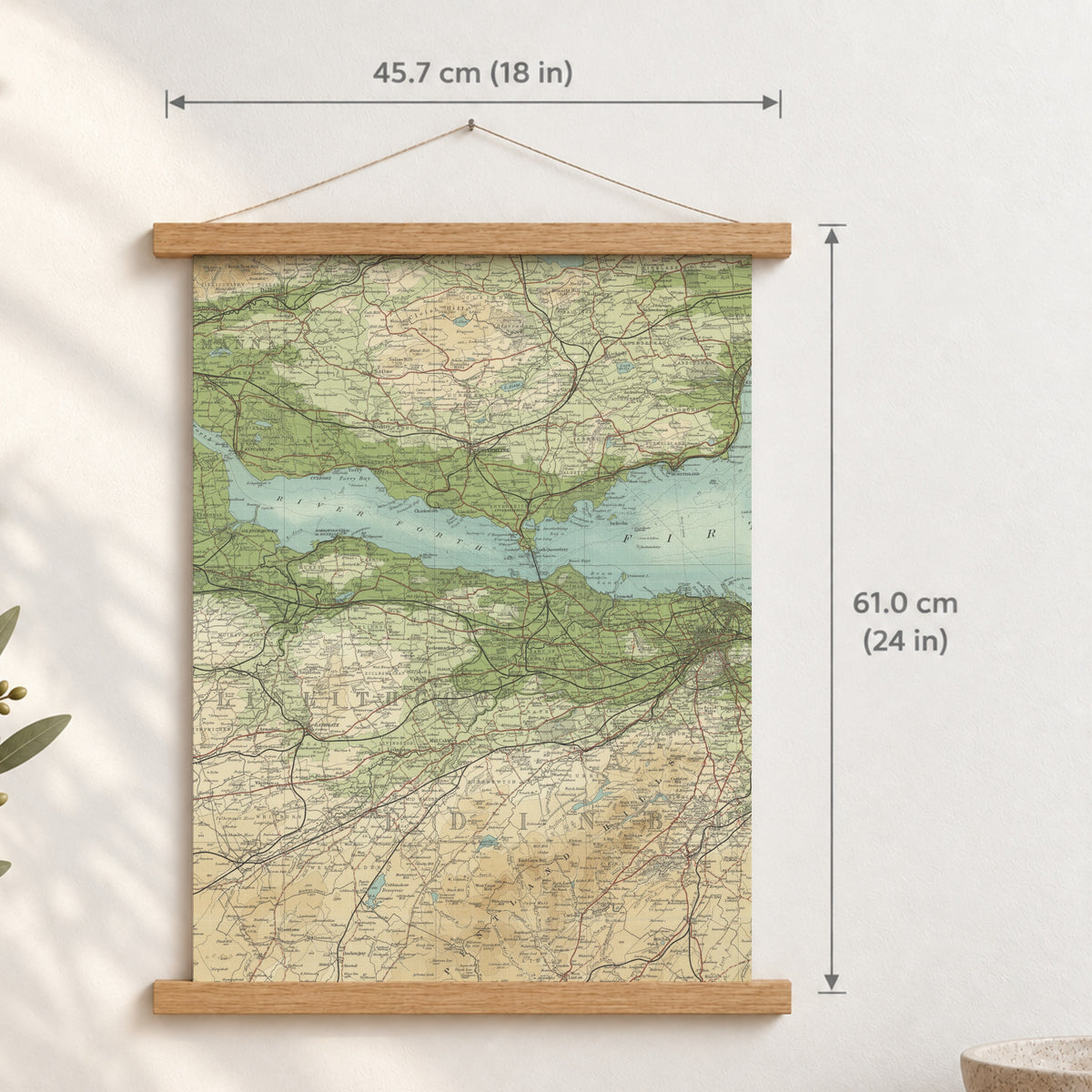Dunfermline historic map print, Bartholomew Half-Inch, 1903 — 18 × 24 in · portrait, Canvas, black hanger and Canvas, natural oak hanger and Canvas, white hanger and Fine art paper, black hanger and Fine art paper, natural oak hanger and Fine art paper, no hanger and Fine art paper, white hanger, hanger front mockup