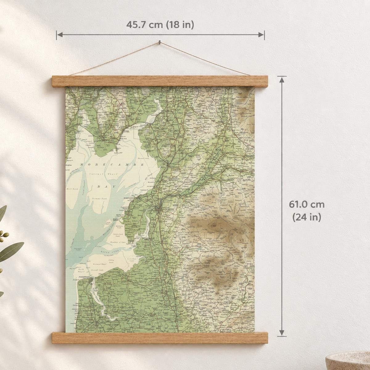 Lancaster historic map print, Bartholomew Half-Inch, 1905 — 18 × 24 in · portrait, Canvas, black hanger and Canvas, natural oak hanger and Canvas, white hanger and Fine art paper, black hanger and Fine art paper, natural oak hanger and Fine art paper, no hanger and Fine art paper, white hanger, hanger front mockup